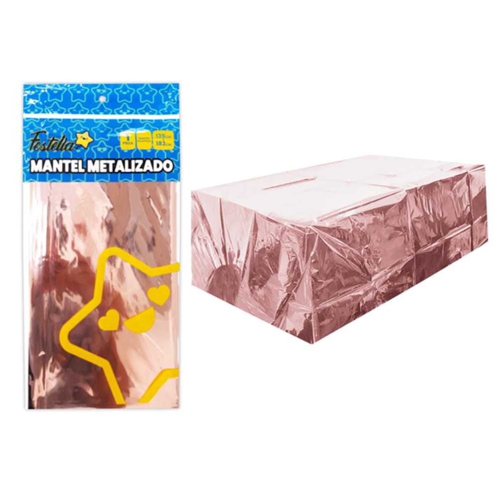 MANTEL DE FIESTA METALIZADO PALO ROSA
