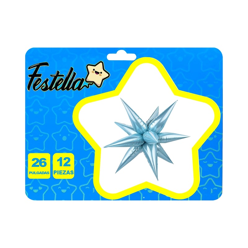 GLOBO ESTRELLA X12 PIEZAS AZUL CLARO 26"(PQTX12)