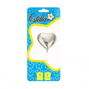 GLOBO CORAZON PLATEADO 5" X2¨.(PQTX25)