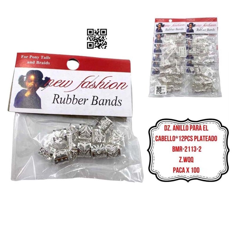 DZ. ANILLO PARA EL CABELLO*12PCS PLATEADO BMR-2113-2