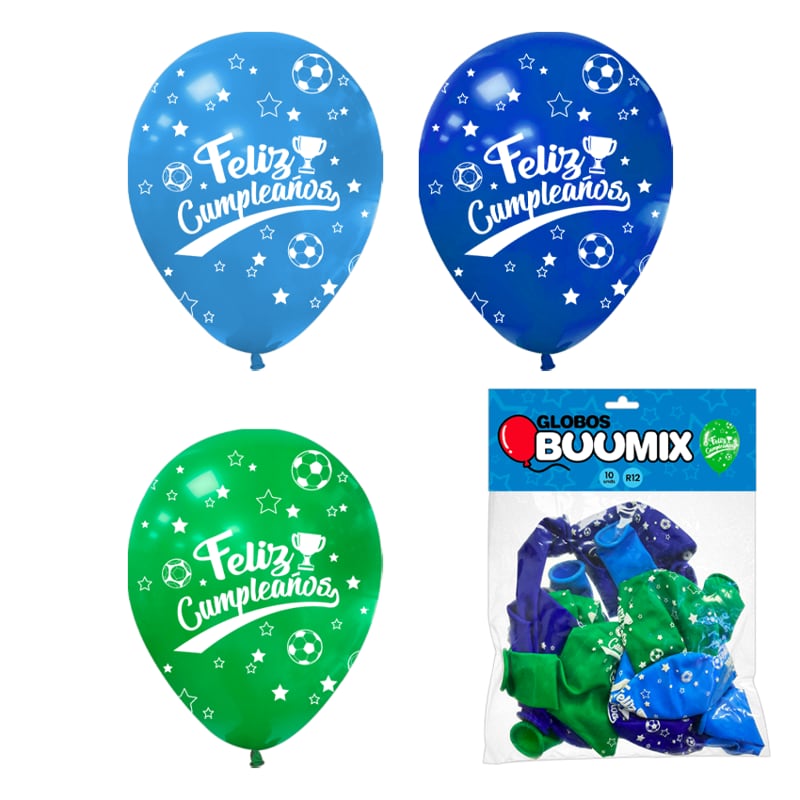 GLOBO DE LATEX FUTBOL FELIZ CUMPLEAÑOS R12X10 A-V-AC (PQTX12)`
