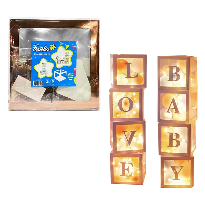 CAJA DECORATIVA PARA GLOBOS PALO ROSA: