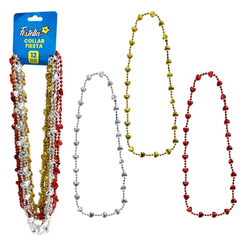COLLAR CORAZONES PARA FIESTA METALIZADO (PQTX12):
