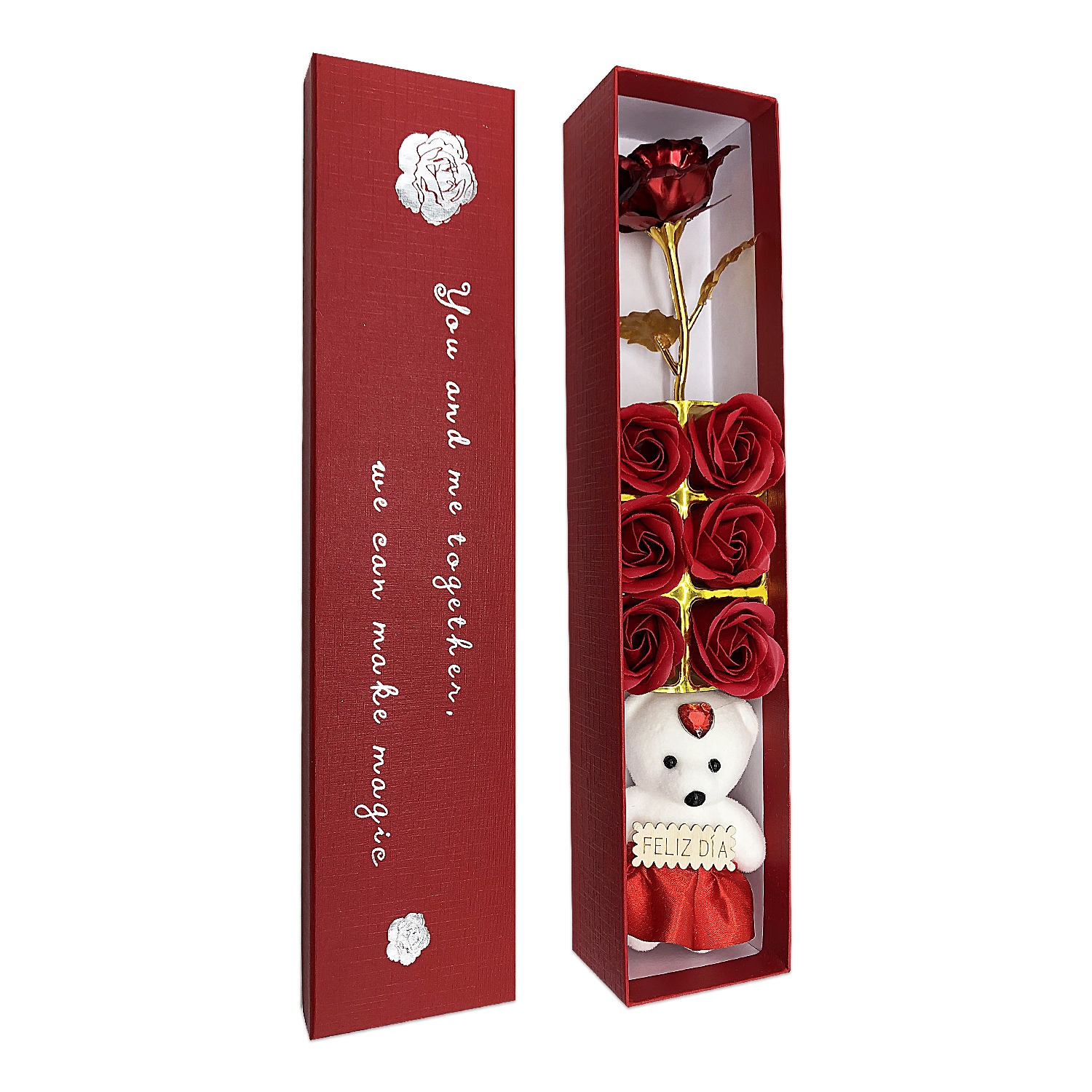 ADORNO ROSA CON OSO EN CAJA: