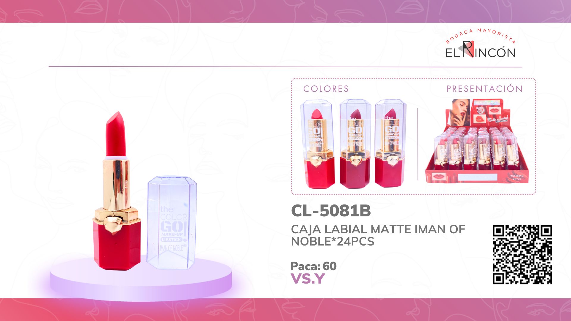 CAJA LABIAL MATTE IMAN OF NOBLE*24PCS 5081B