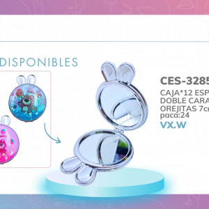 CAJA*12 ESPEJO LUJO DOBLE CARA ESTAMPADO OREJITAS BMR-3285