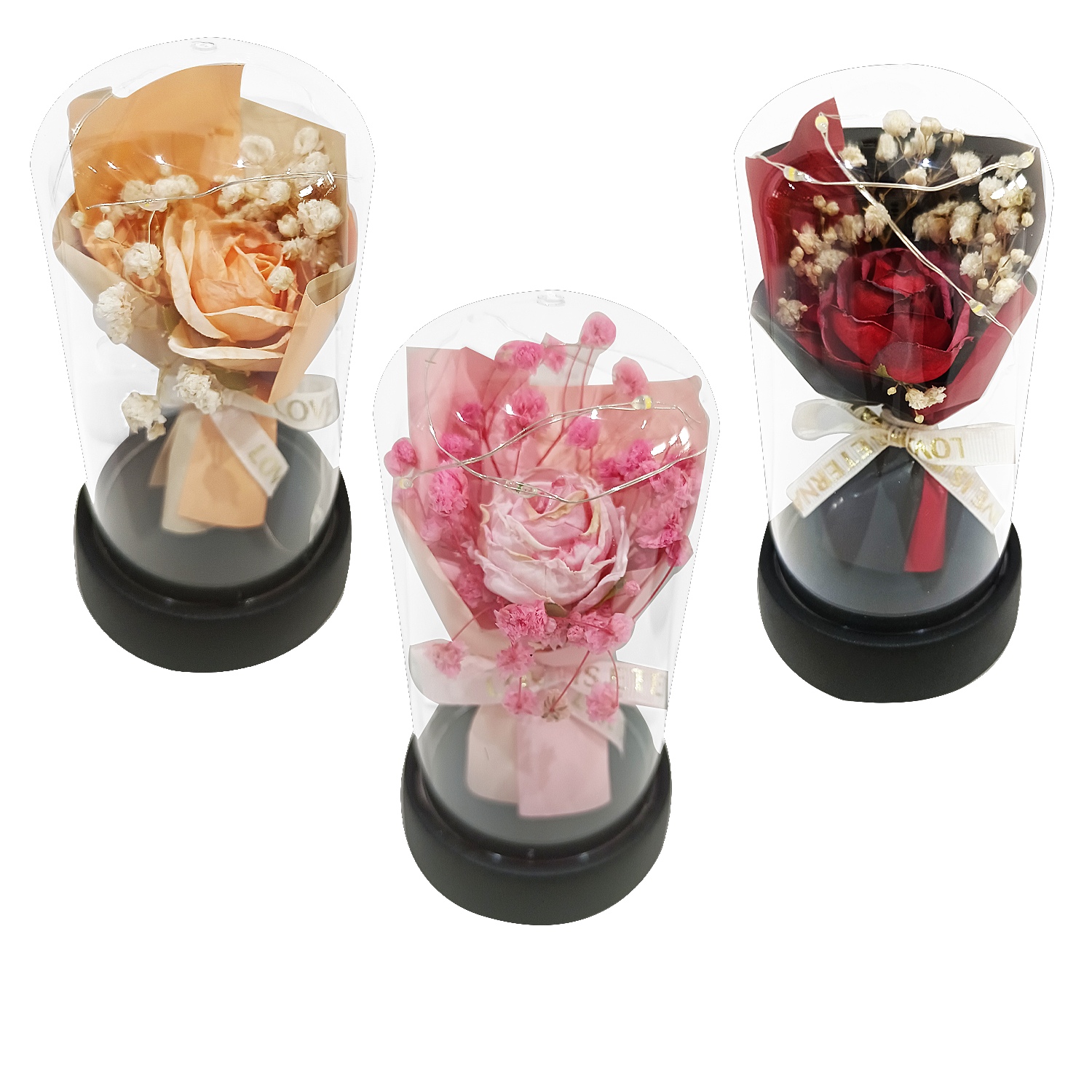 RAMO ROSAS ENCAPSULADAS CON LUZ