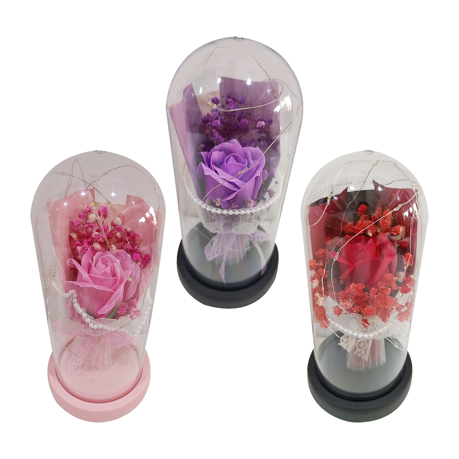 RAMO ROSAS ENCAPSULADAS CON LUZ