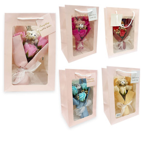RAMO ROSAS CON PELUCHE EN BOLSA REGALO SEPARADA (CJX10)