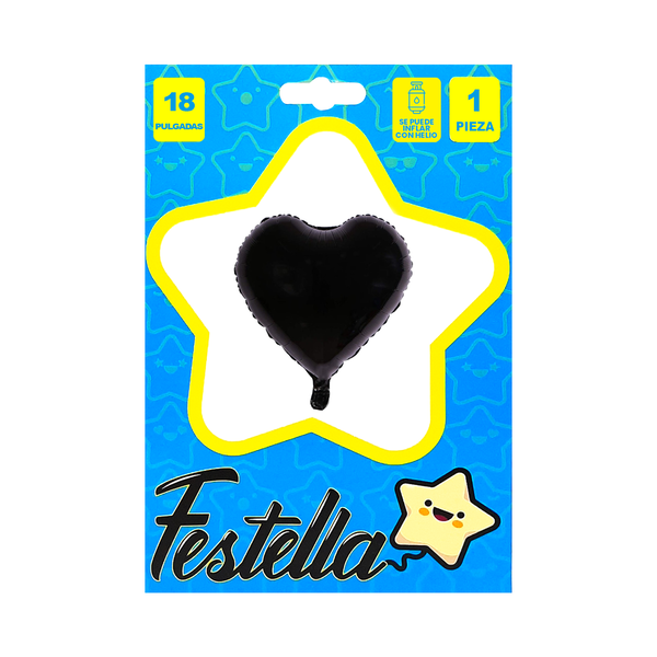 GLOBO CORAZON NEGRO CARTON 18" (PQTX12)