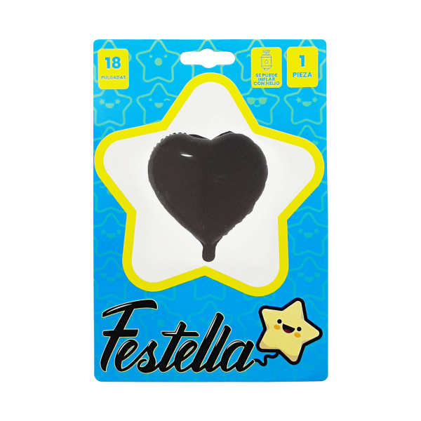 GLOBO CORAZON NEGRO CARTON 18" (PQTX12)