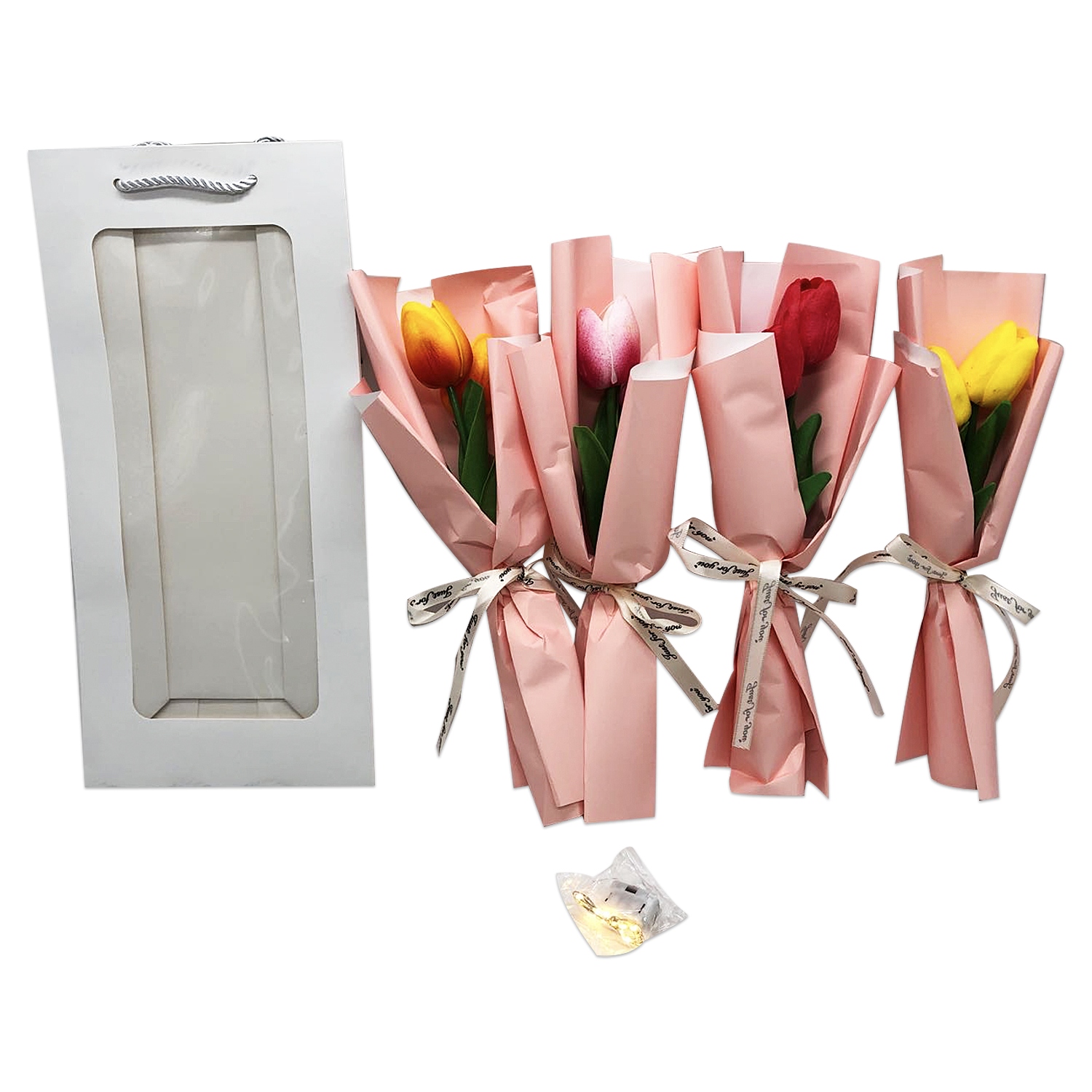 RAMO TULIPANES FELIZ DIA EN BOLSA DESARMADA (CJX10)