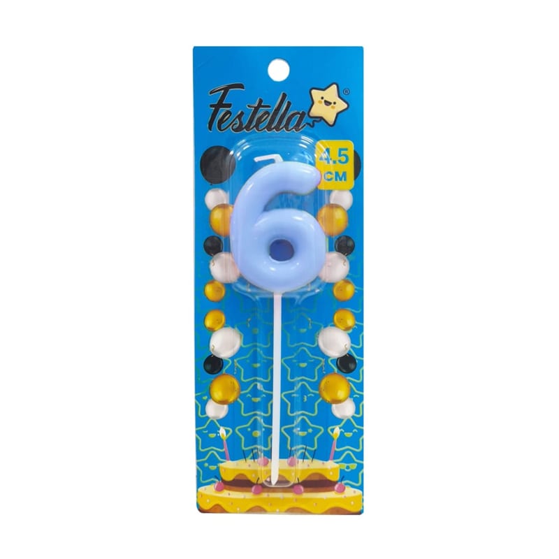 VELA NUMERO 4.5CM AZUL #6 (CJX50)