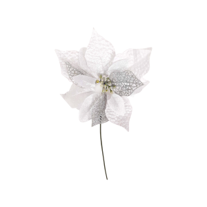 PIN FLOR NAVIDEÑA PLATEADA 20CM (PQTX24)