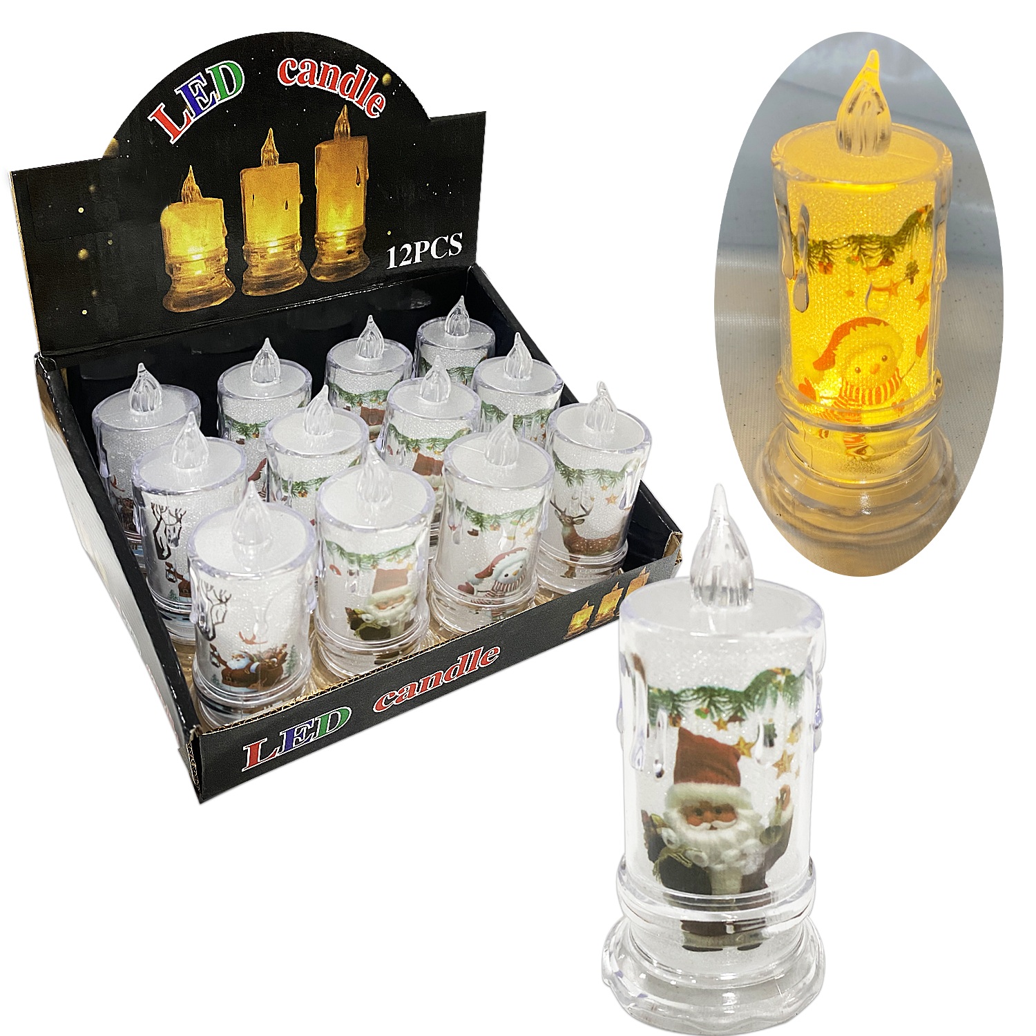 VELA NAVIDEÑA ESTAMPADA LUZ CALIDA (CJX12)