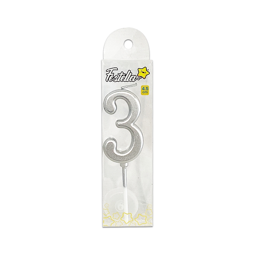 VELA NUMERO #3 PLATEADA (CJX24)