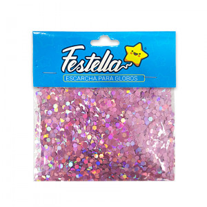 ESCARCHA GLOBO ROSADA HEXAGONAL (PQTX12)